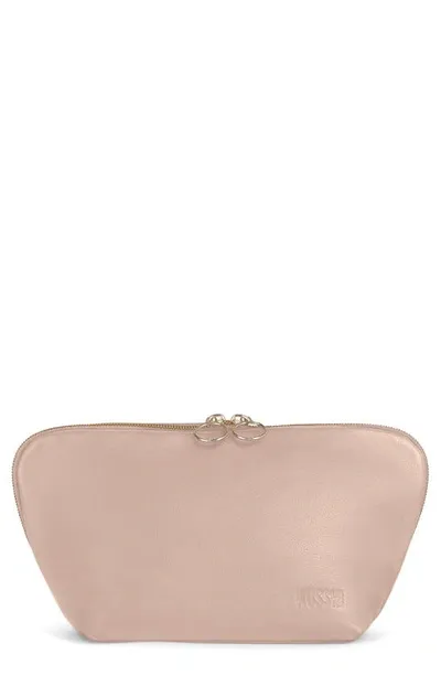 Kusshi Signature Leather Makeup Bag In Blush Cool Grey