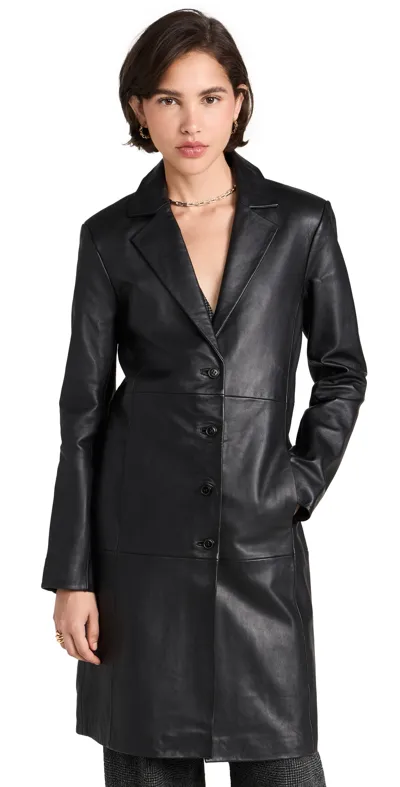 Reformation Veda Crosby Leather Trench Coat In Black