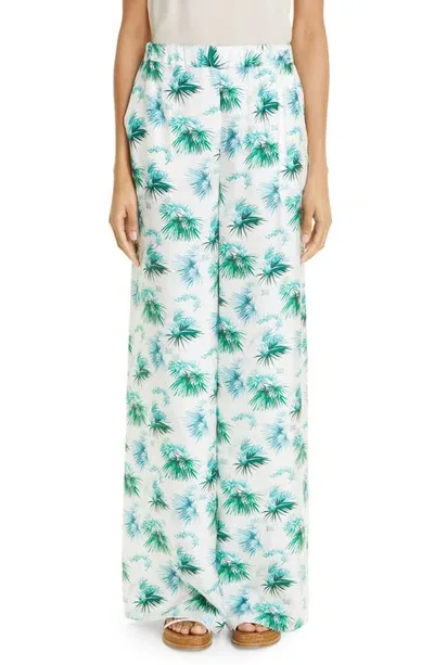 Max Mara Umile Printed Silk Twill Wide Pants In Turquoise