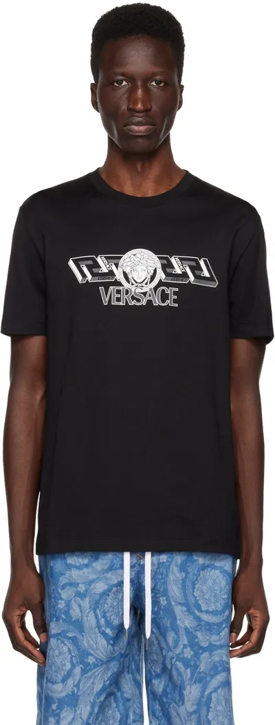 Versace Greca-print Cotton-jersey T-shirt In Nero