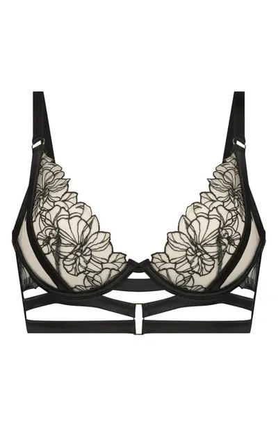 Hunkemoller Tara Embroidered Strappy Underwire Bra In Caviar