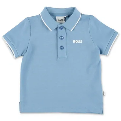 Hugo Boss Babies'  Polo Azzurra In Piquet Di Cotone In Azzurro