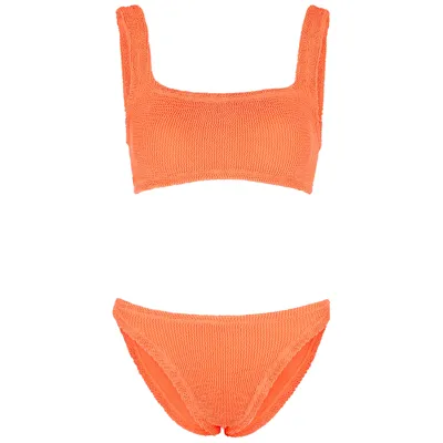 Hunza G + Net Sustain Xandra Neon Seersucker Bikini In Orange