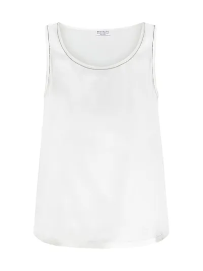 Brunello Cucinelli Embellished Satin Tank Top In Naturale