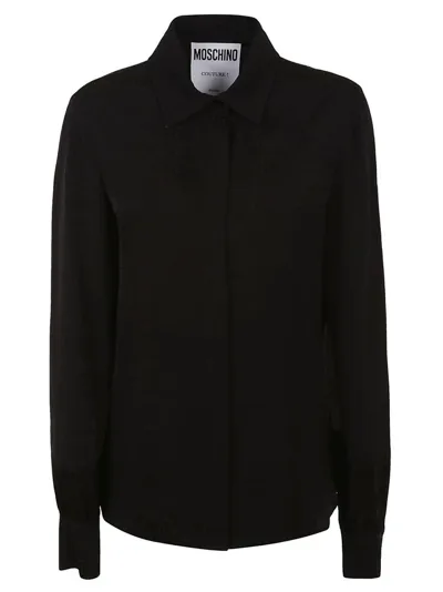 Moschino Monogram Printed Long Sleeved Shirt In Black