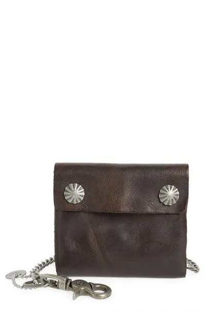 Double Rl Concho Leather Chain Wallet In Dark Brown