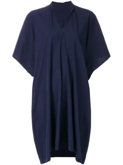 Y's Draped V-neck Dress In Blue