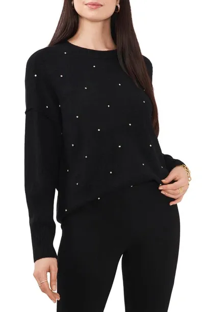 Chaus Rhinestone Cozy Crewneck Sweater In Rich Black