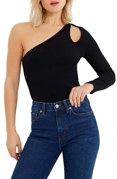 French Connection Rassia Sheryle Stretch Cotton Asymmetric One-shoulder Top In Black