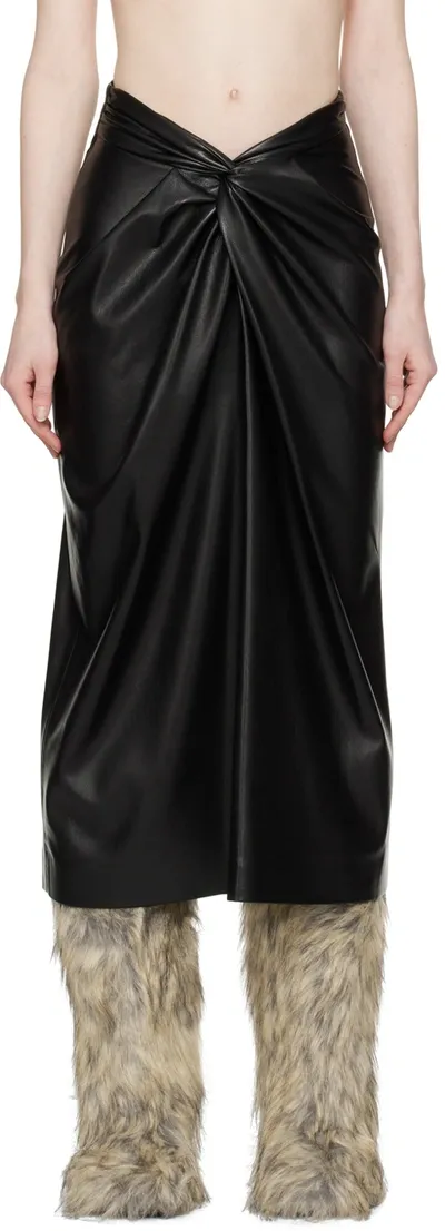 Msgm Black Knotted Faux-leather Midi Skirt