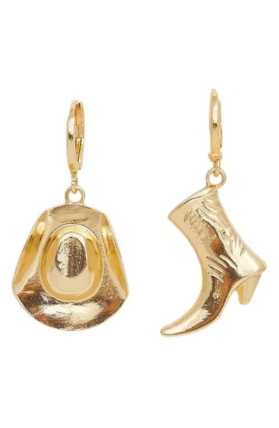 Petit Moments Faye Mismatched Western Drop Earrings In Metallic Gold