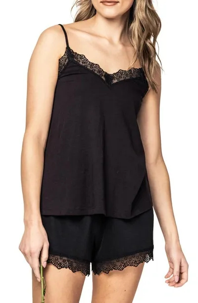 Petite Plume Lace Trim Cotton Jersey Short Pajamas In Black