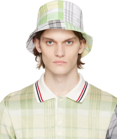 Thom Browne Checked Cotton Bucket Hat In Gray