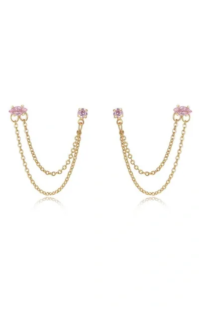 Ettika Double Piercing Chain Drop Earrings In Pink