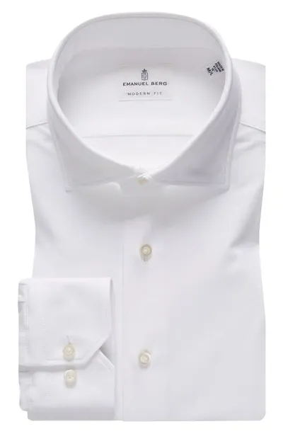 Emanuel Berg 4flex Modern Fit Solid White Knit Button-up Shirt