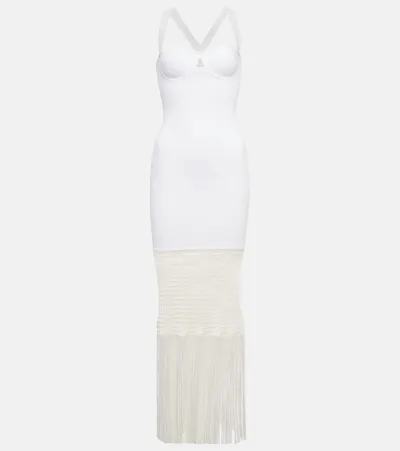 Galvan Diana Fringe-trimmed Knit Midi Dress In White