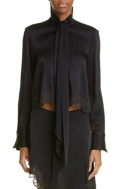 Stella Mccartney Scarf-neck Scallop Lace Crop Blouse In Black