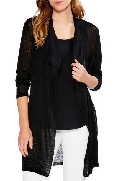 Nic + Zoe Featherweight Drape Linen Blend Cardigan In Black