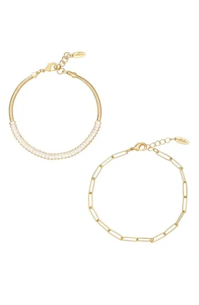 Ettika Links And Shine 18k Gold Plated Anklet Set Of 2