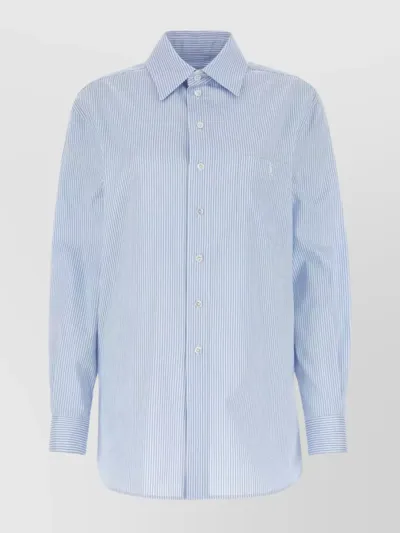 Saint Laurent Embroidered Striped Cotton-poplin Shirt In Blanc Ciel