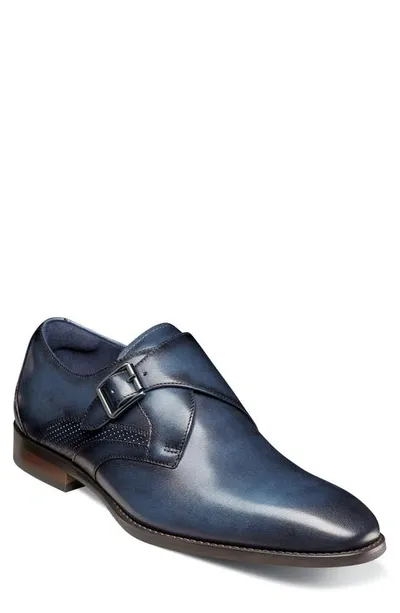 Stacy Adams Karcher Plain Toe Monk Strap Shoe In Navy