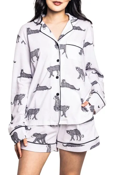 Petite Plume Panther Print Short Pajamas In White