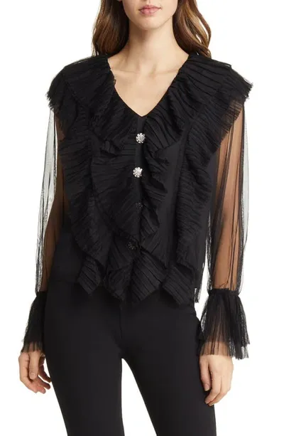 Nikki Lund Gloria Ruffle Cardigan In Black