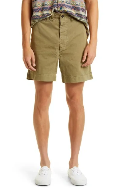 Double Rl Herringbone Cotton Twill Field Shorts In Faded Olive