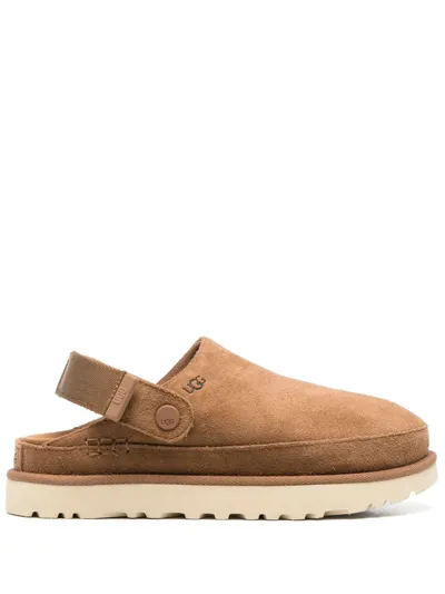 Ugg Goldenstar Suede Flatform Clogs In Brown