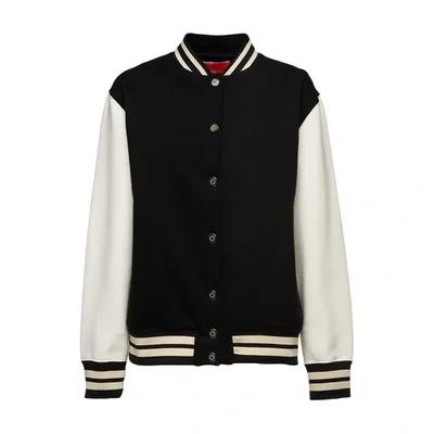 La Doublej Embroidered Varsity Bomber In Solid Black