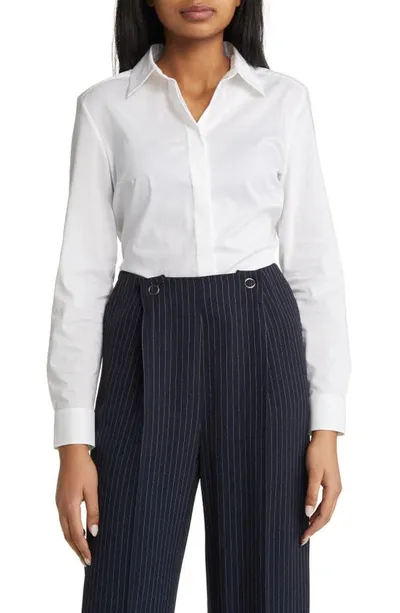 Hugo Boss Beamara Cotton Blend Button-up Blouse In Bright White