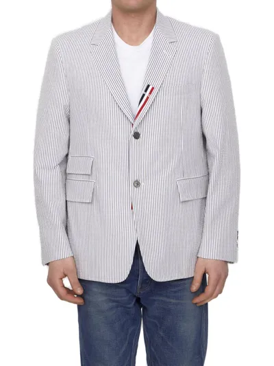 Thom Browne Cotton Seersucker Jacket In White