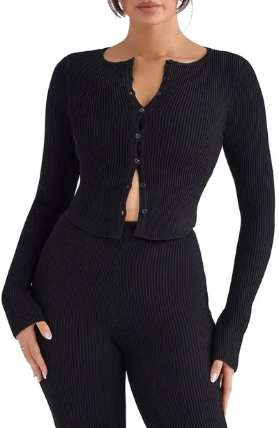 House Of Cb Sylvia Ribbed Cardigan In Black