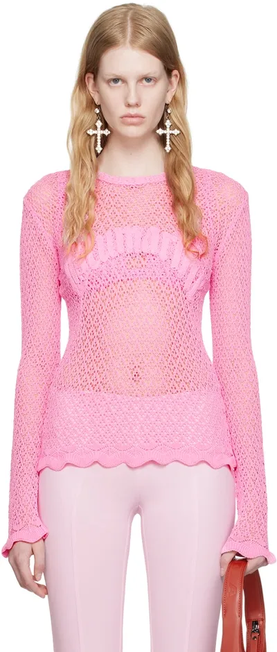 Blumarine Logo-detail Open-knit Top In Bubblegum