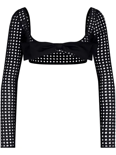 Giambattista Valli Bow-detail Crochet Cropped Top In Black