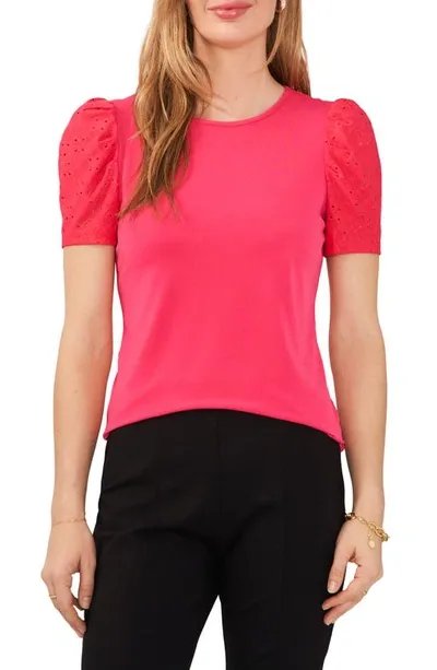 Chaus Eyelet Sleeve Knit Top In Geranium