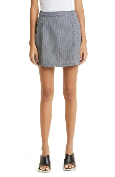 Atm Anthony Thomas Melillo Ticking Stripe Wrap Miniskirt In Naval Blue Combo