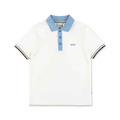 Hugo Boss Kids' White Cotton Piquet Boy  Polo In Bianco