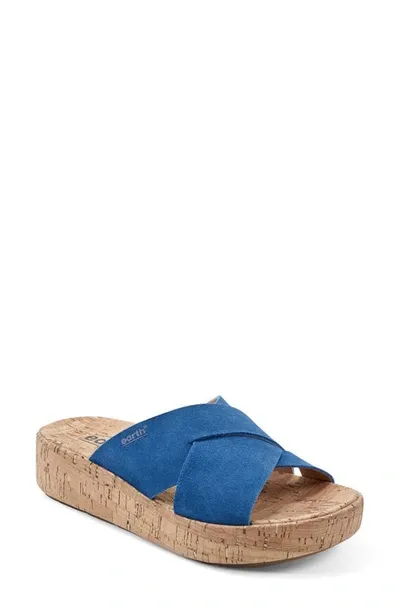 Earth Scout Platform Slide Sandal In Dark Blue Suede