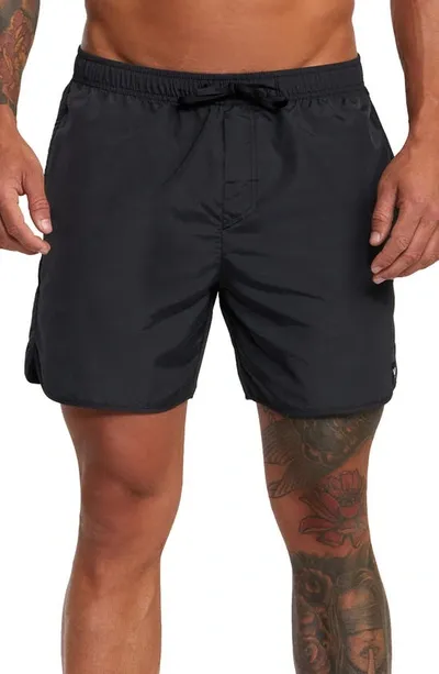 Rvca Outsider Basecamp Nylon Drawstring Shorts In Black