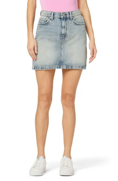 Hudson Curved Hem Denim Miniskirt In Sterling