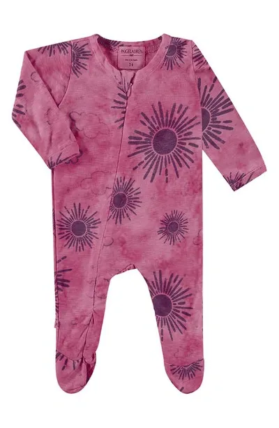 Paigelauren Babies' Sunburst Marble French Terry Footie In Pink Lemonade