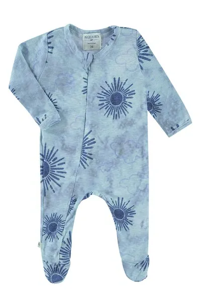 Paigelauren Babies' Sunburst Marble French Terry Footie In Malibu Blue