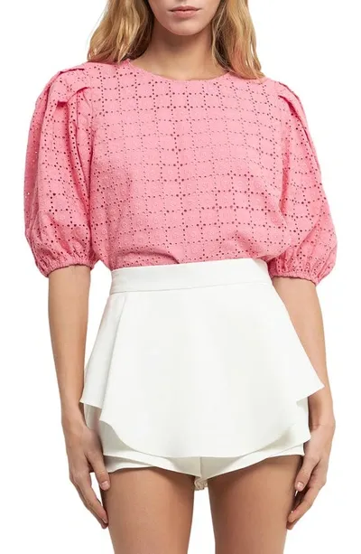 English Factory Embroidered Eyelet Cotton Top In Pink