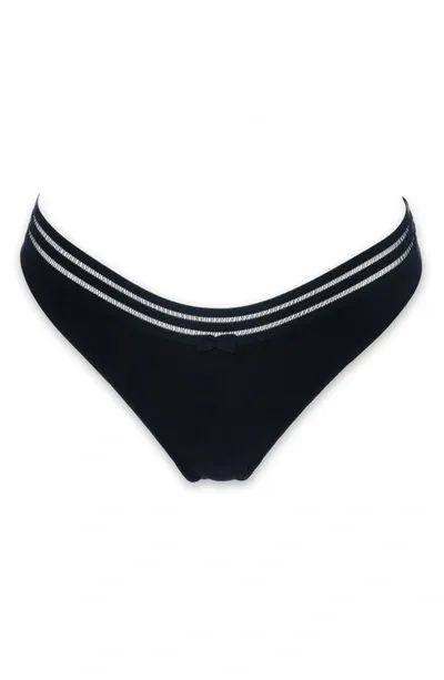 Huit Sweet Cotton Blend Thong In Black