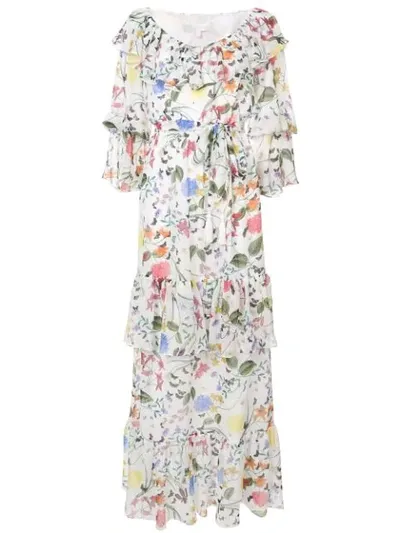 Borgo De Nor Margaux Garden-print Silk Dress White In White Multi