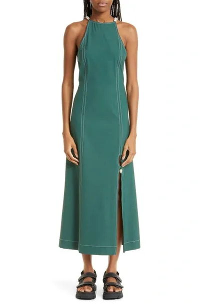 Ganni Drapey Knit Maxi Dress In Trekking Green