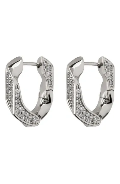 Luv Aj Pave Cuban Link Hoop Earrings In Silver