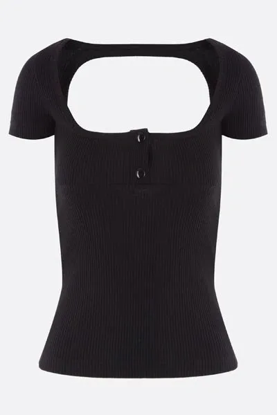 Courrèges Short-sleeve Ribbed-knit Top In Black