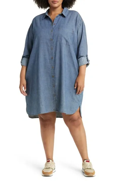 Caslon Roll Tab A-line Chambray Shirtdress In Medium Wash